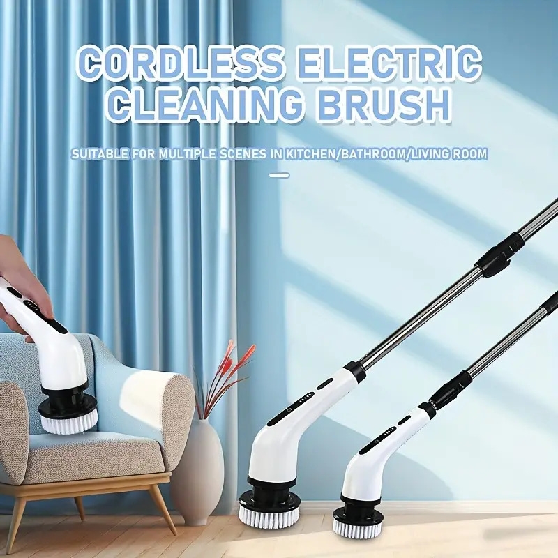 rechargeable electric spin scrubber with 3 brush heads 400 rpm adjustable speeds sizes for bathroom shower tub and glass cleaning usb powered portable design details 1