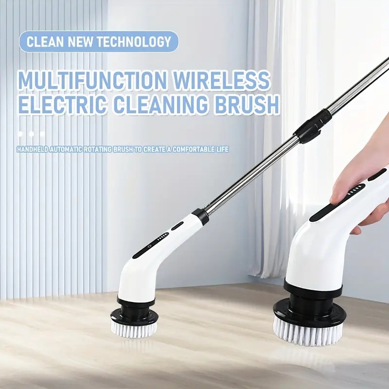 rechargeable electric spin scrubber with 3 brush heads - 400 rpm, adjustable speeds & sizes for bathroom, shower, tub, and glass cleaning - usb powered, portable design three cleaning heads white 5