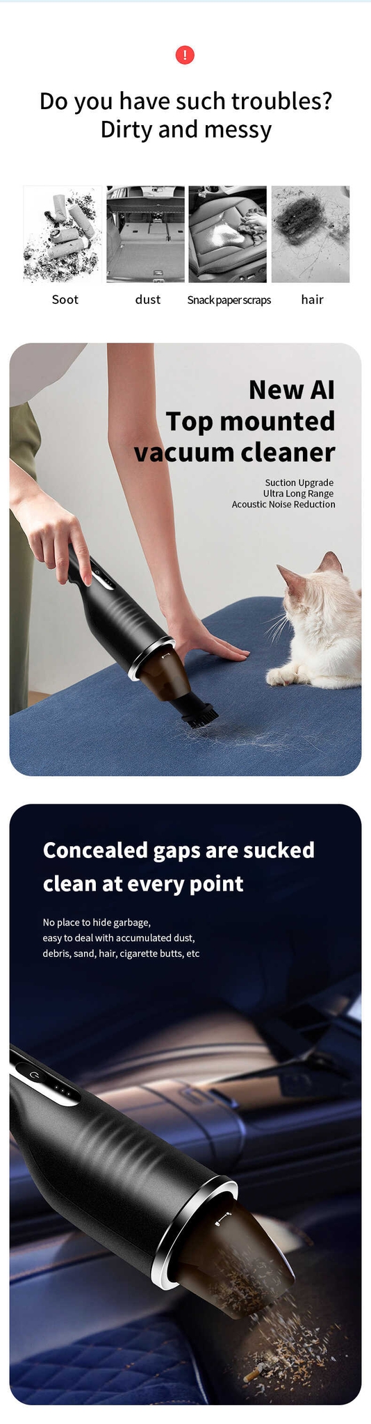 Wireless Automobile Vacuum Cleaner Portable Robot Vacuum Cleaner Handheld Mini for Car Home Office