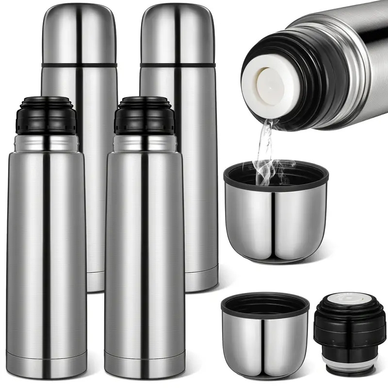 4pcs不锈钢热水瓶17盎司/500毫升热水瓶咖啡旅行杯带杯咖啡店密封真空绝缘瓶，适用于热饮 详情 1