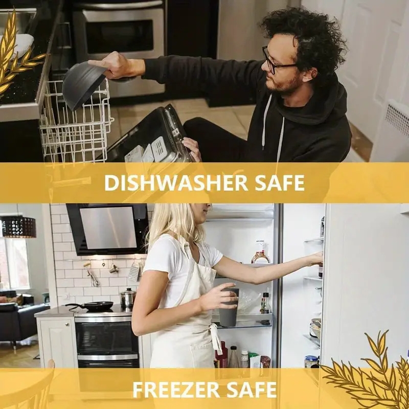 16pcs set durable wheat straw dinnerware set microwave dishwasher safe reusable plates bowls and cups black set of 4 perfect for everyday use details 3