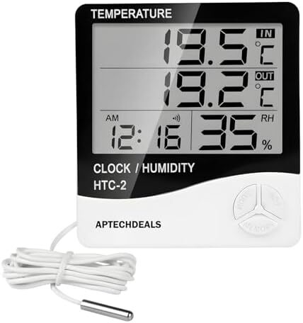 ApTechDeals Digital Hygrometer Thermometer Humidity Meter With Clock LCD Display (HTC2)