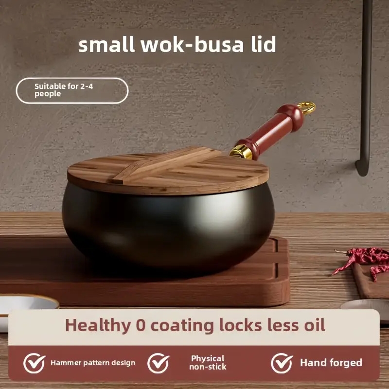 1件 suntuup 日式铸铁煎锅 - 9, 45英寸未涂层圆底锅，带木质盖，适用于电磁炉和燃气灶，耐用炊具，适用于炒菜、煎锅、家庭厨房使用，炒锅，传统日式设计，天然木柄 商品详情 3