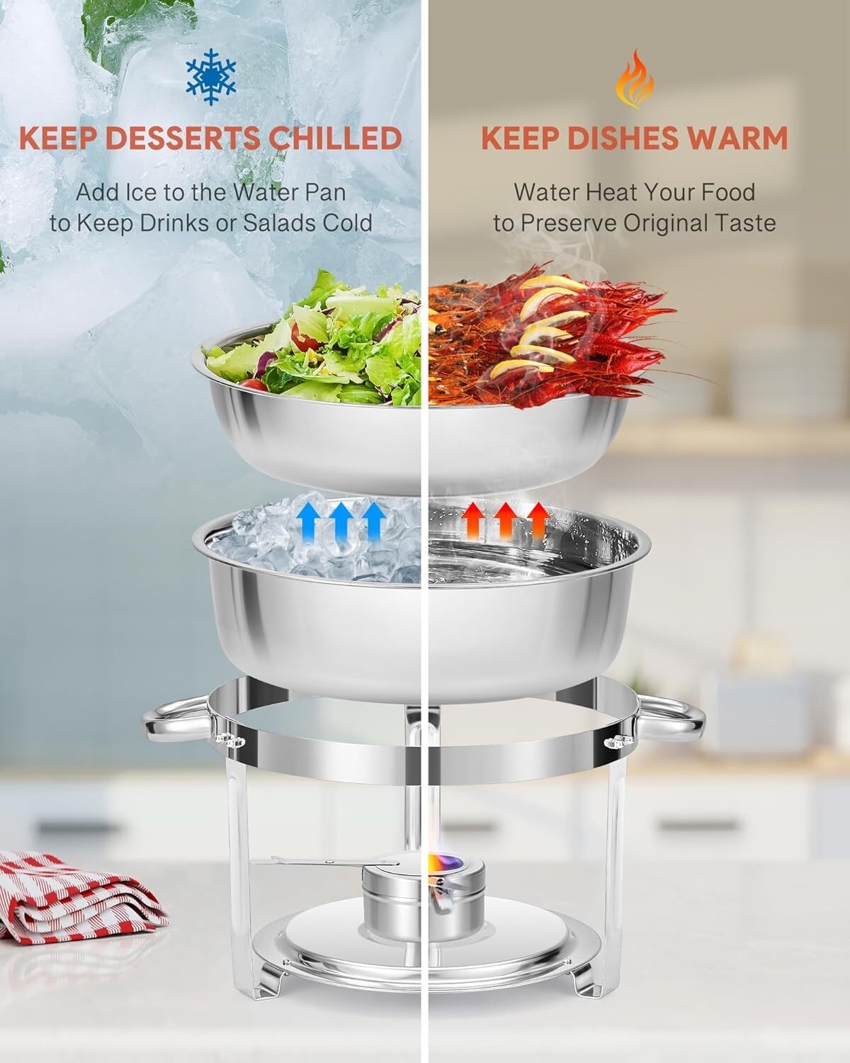 5 LITERS Chafing Dish for Buffet, Stainless Steel Round Chafers and Buffet Warmers Sets with Glass Lid & Lid Holder, Stackable Design, for Catering Events, Parties, Weddings, Multicolor, PACK OF 1 9bfd1f1a6f7d0e04e0c28cb038f64078
