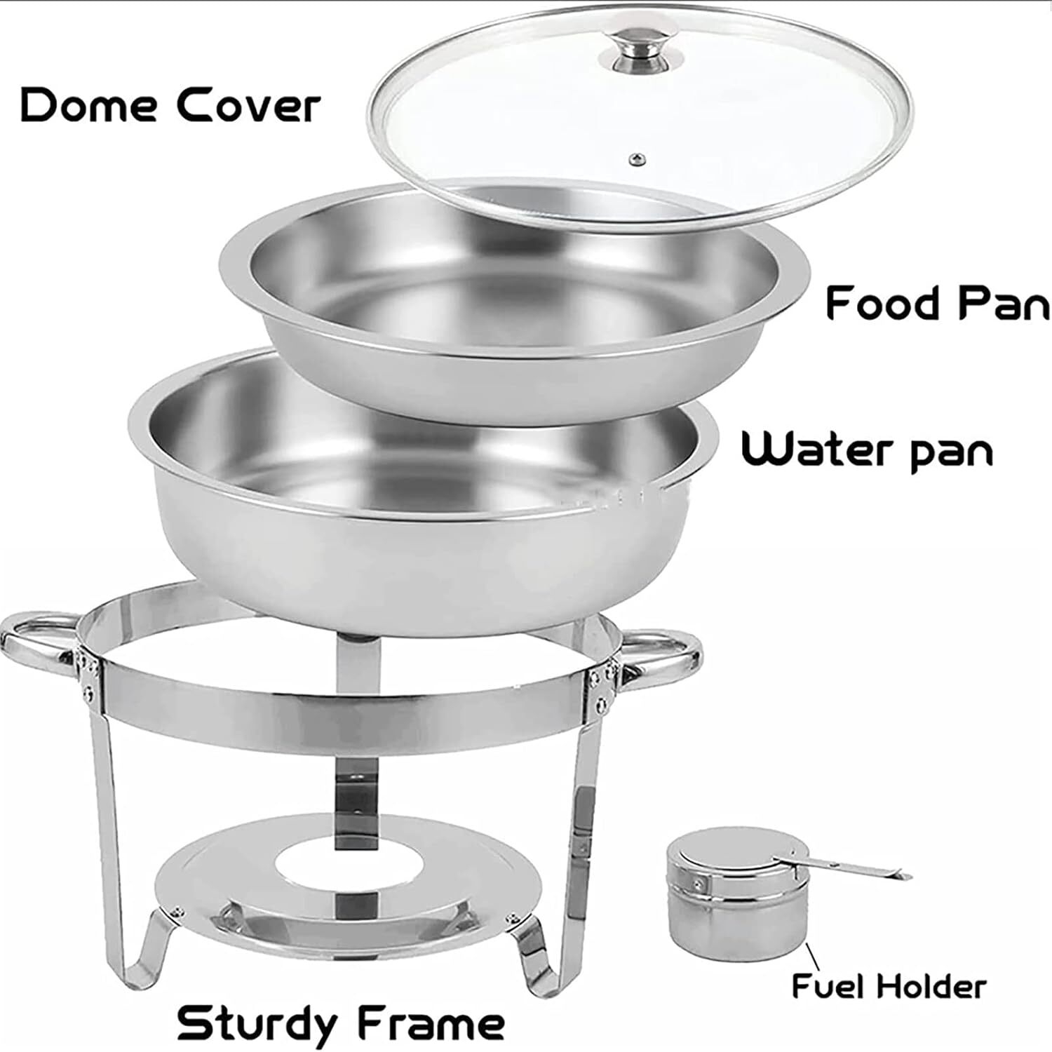 5 LITERS Chafing Dish for Buffet, Stainless Steel Round Chafers and Buffet Warmers Sets with Glass Lid & Lid Holder, Stackable Design, for Catering Events, Parties, Weddings, Multicolor, PACK OF 1 A69e999b90093286a58397a2f6c640f0