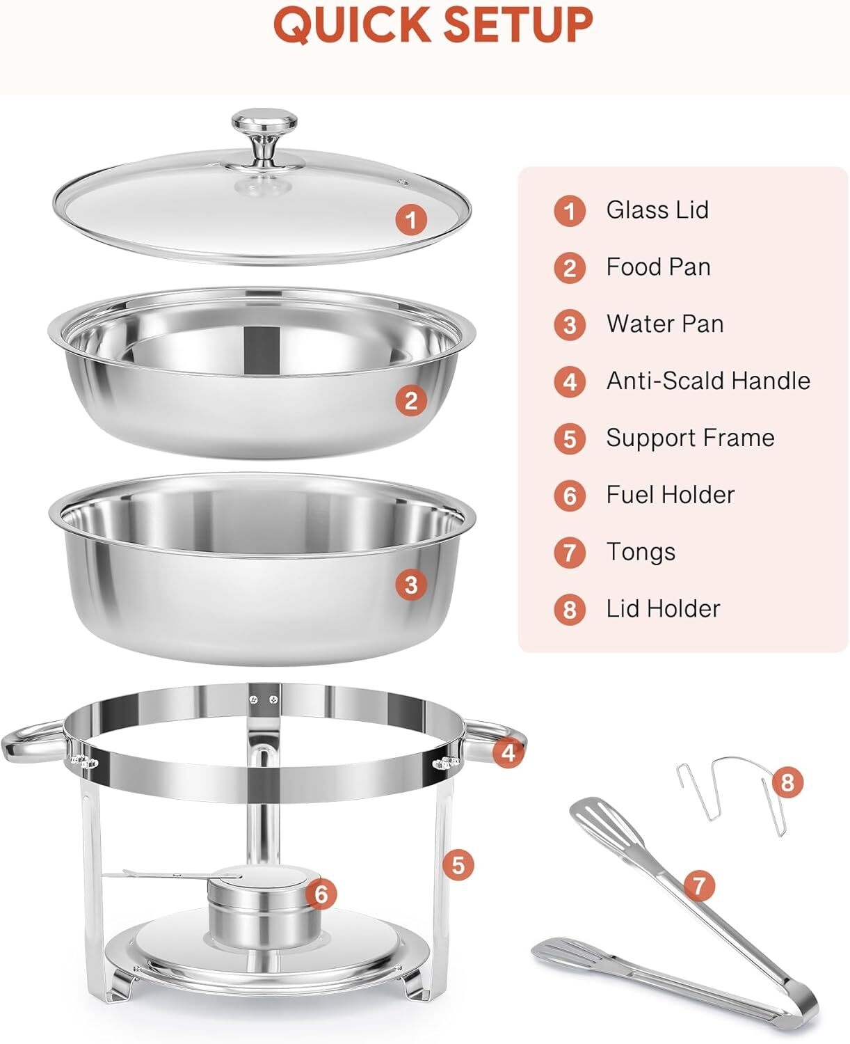 5 LITERS Chafing Dish for Buffet, Stainless Steel Round Chafers and Buffet Warmers Sets with Glass Lid & Lid Holder, Stackable Design, for Catering Events, Parties, Weddings, Multicolor, PACK OF 1 B9e4ad6c5daad77c519794f14b96ad26