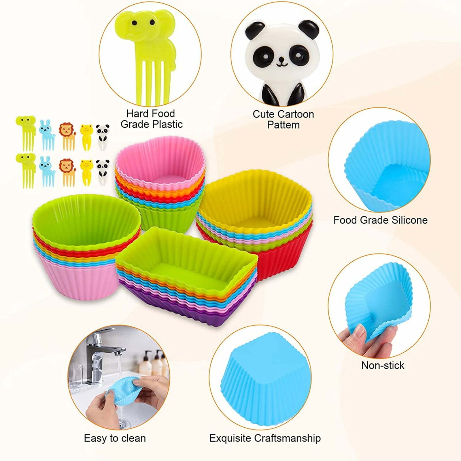 50Pcs Silicone Lunch Box Dividers Bento Box Accessories Silicone Cupcake Liners,Bento Box Accessories for Kids with 10pcs Food Picks for Kids