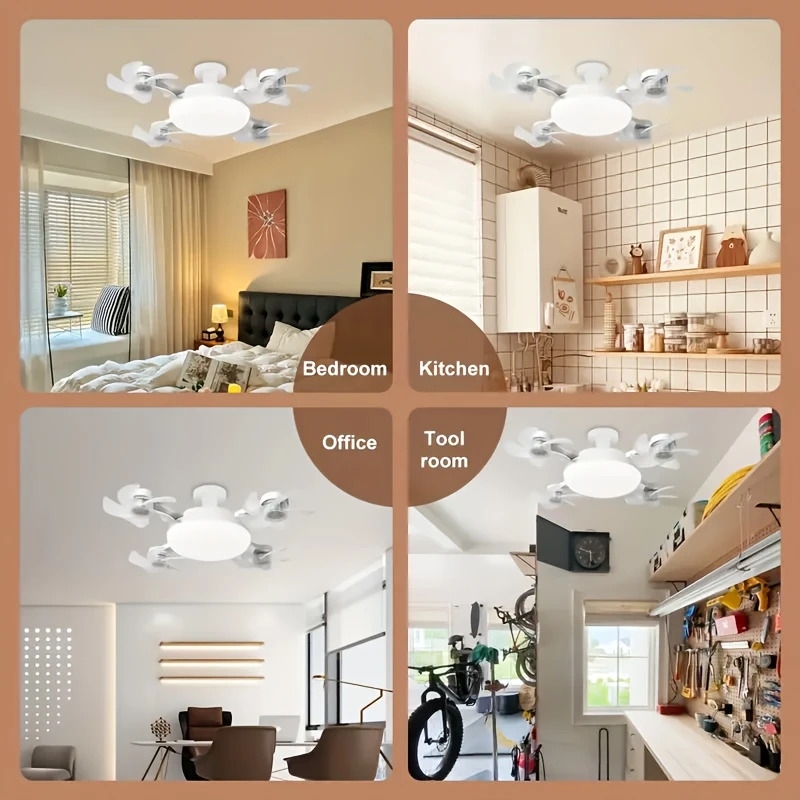 2025新款吊扇灯，大号led灯带4个风扇头，强劲风速，适用于e26/e27接口，适合客厅、庭院、卧室等大空间的通风与照明 详情 5