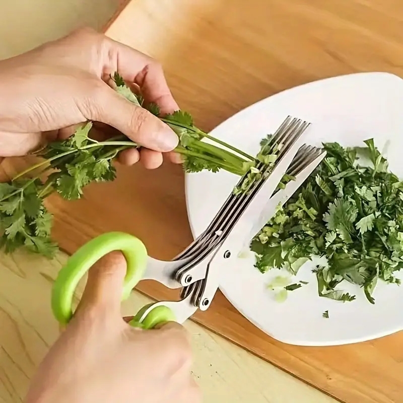 1pc kitchen multi functional stainless steel five layer green onion scissors vegetable chopped food scissors multi layer cooking scissors 0