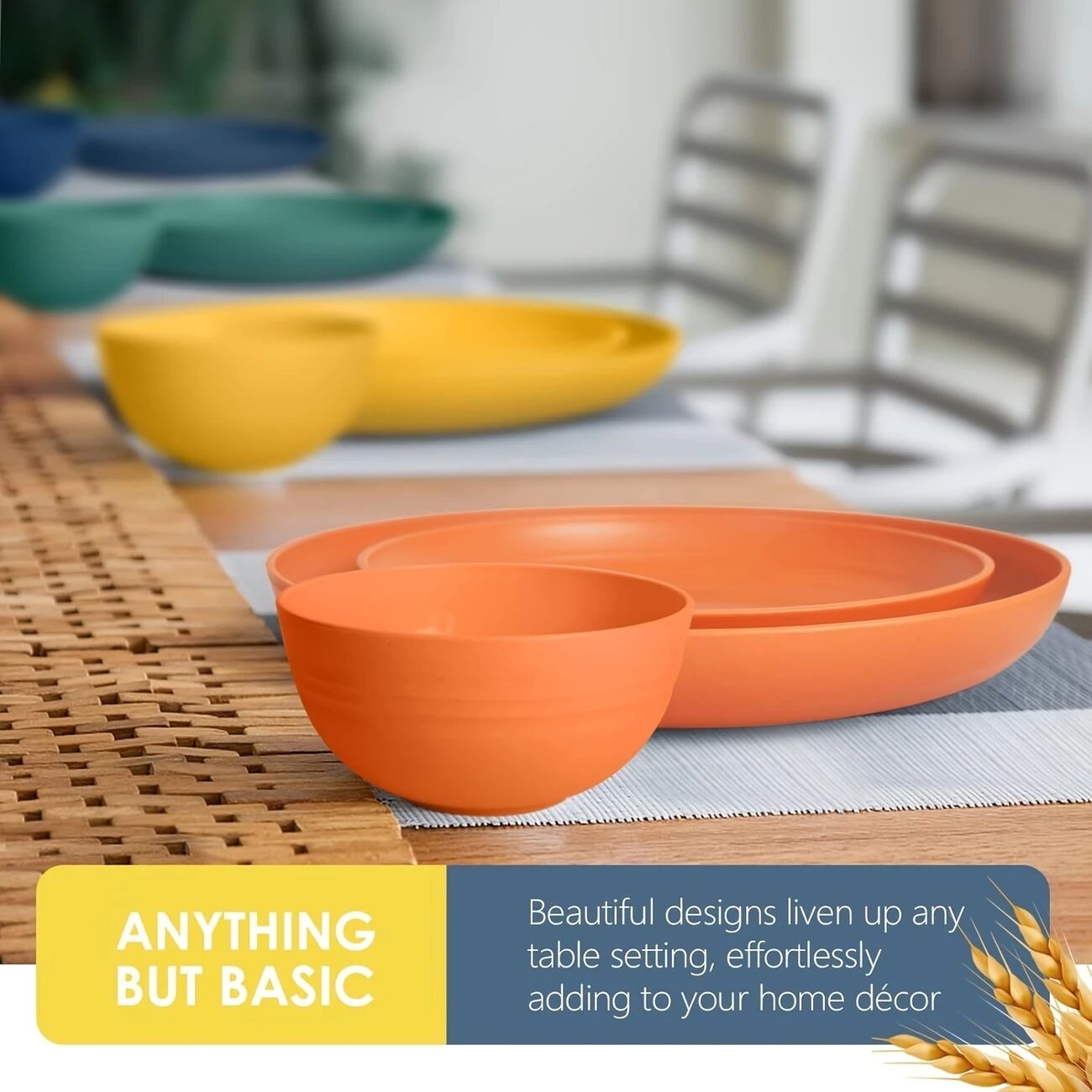 32pcs wheat straw dinnerware set multicolor plastic plates bowls cups unbreakable lightweight for camping holidays and everyday use   with festive christmas theme details 0