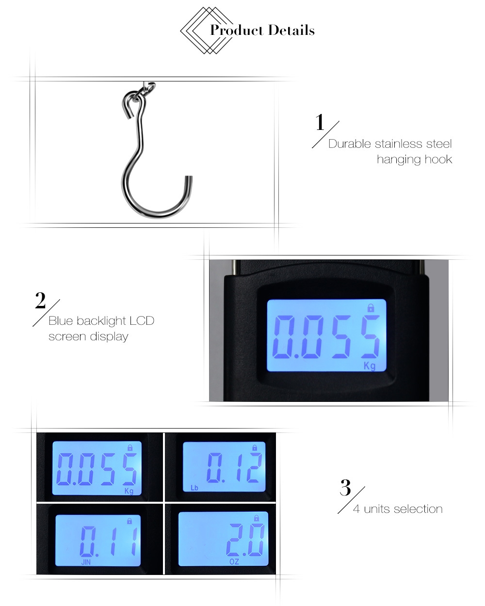 WeiHeng WH-A08L 50kg Capacity Digital LCD Electronic Hanging Scale Luggage Weighting Device WeiHeng WH-A08L 50kg Capacity Digital LCD Electronic Hanging Scale Luggage Weighting Device