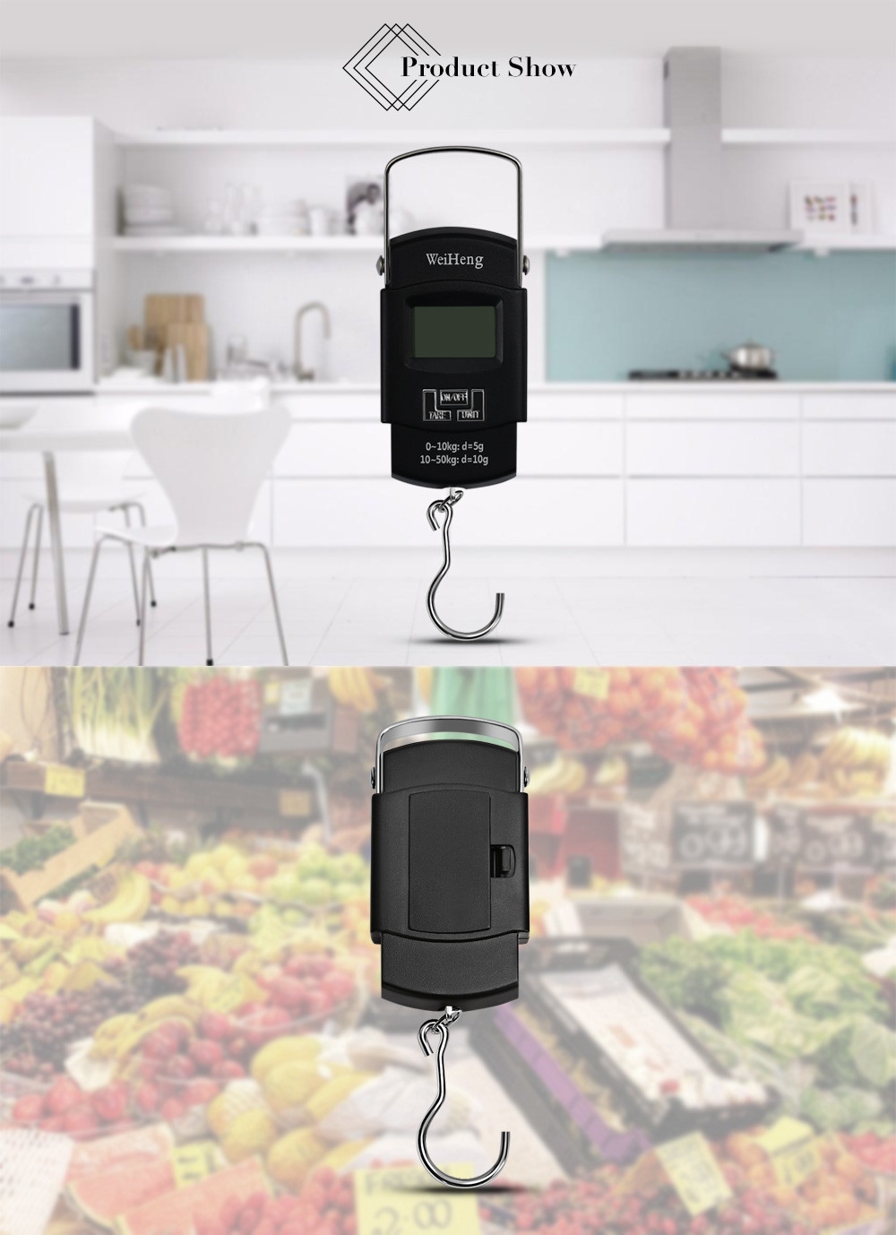 WeiHeng WH-A08L 50kg Capacity Digital LCD Electronic Hanging Scale Luggage Weighting Device WeiHeng WH-A08L 50kg Capacity Digital LCD Electronic Hanging Scale Luggage Weighting Device