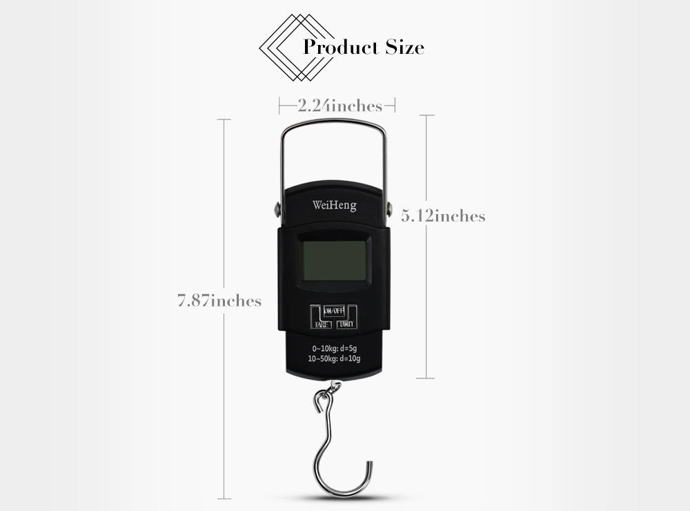 WeiHeng WH-A08L 50kg Capacity Digital LCD Electronic Hanging Scale Luggage Weighting Device WeiHeng WH-A08L 50kg Capacity Digital LCD Electronic Hanging Scale Luggage Weighting Device