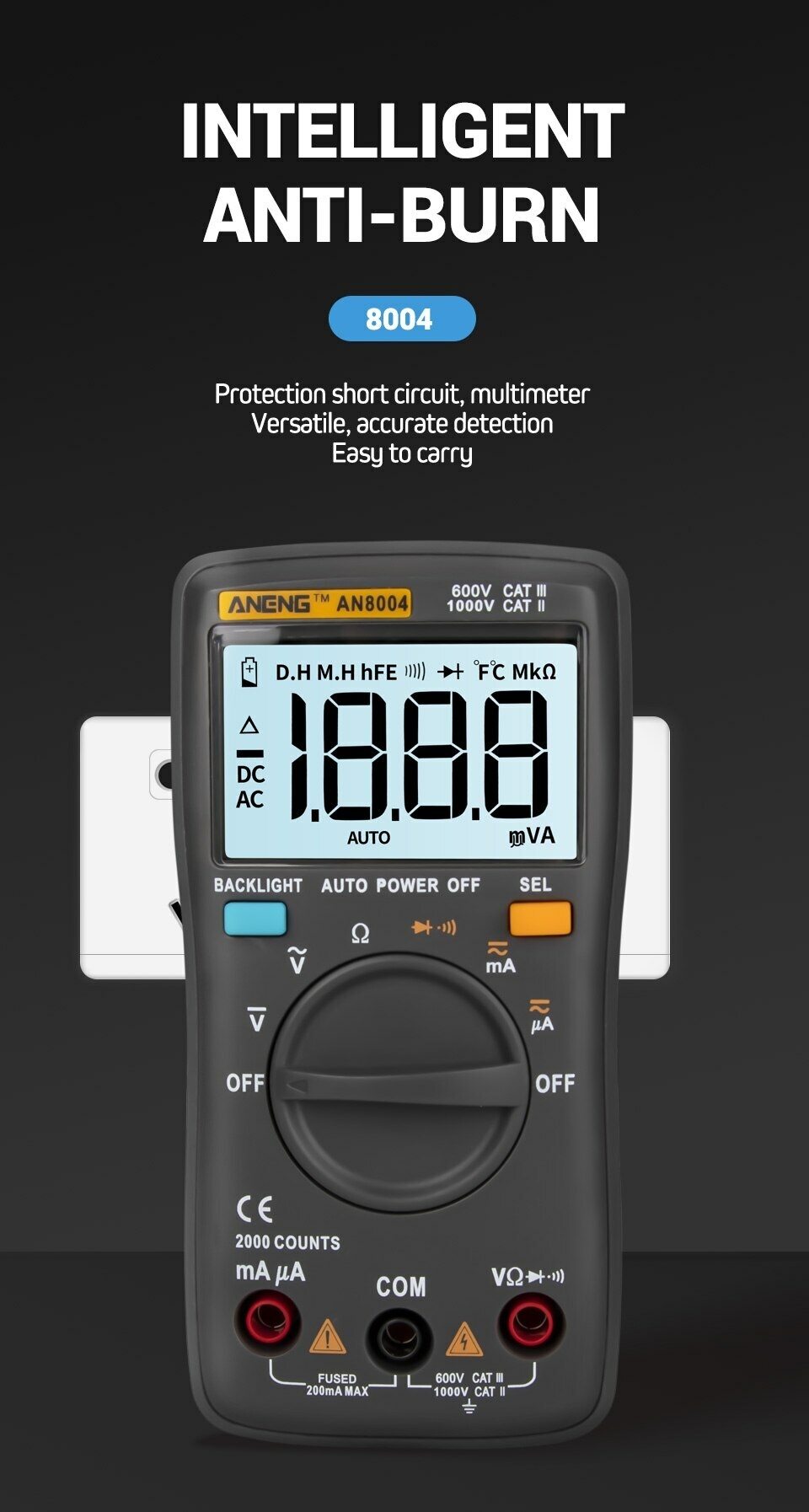 1999 Counts 1000V Multimeter Resistance Test Ohm Meter Tester