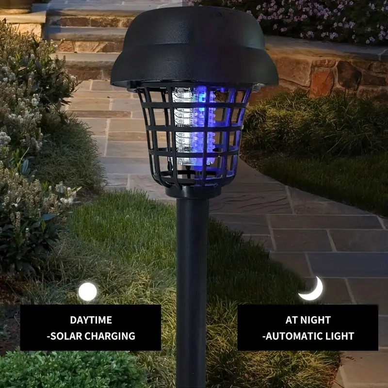 2pcs solar mosquito killer lamp waterproof outdoor garden fly trap lamp outdoor yard mosquito trap electric shock insect killing mosquito repellent lamp details 3