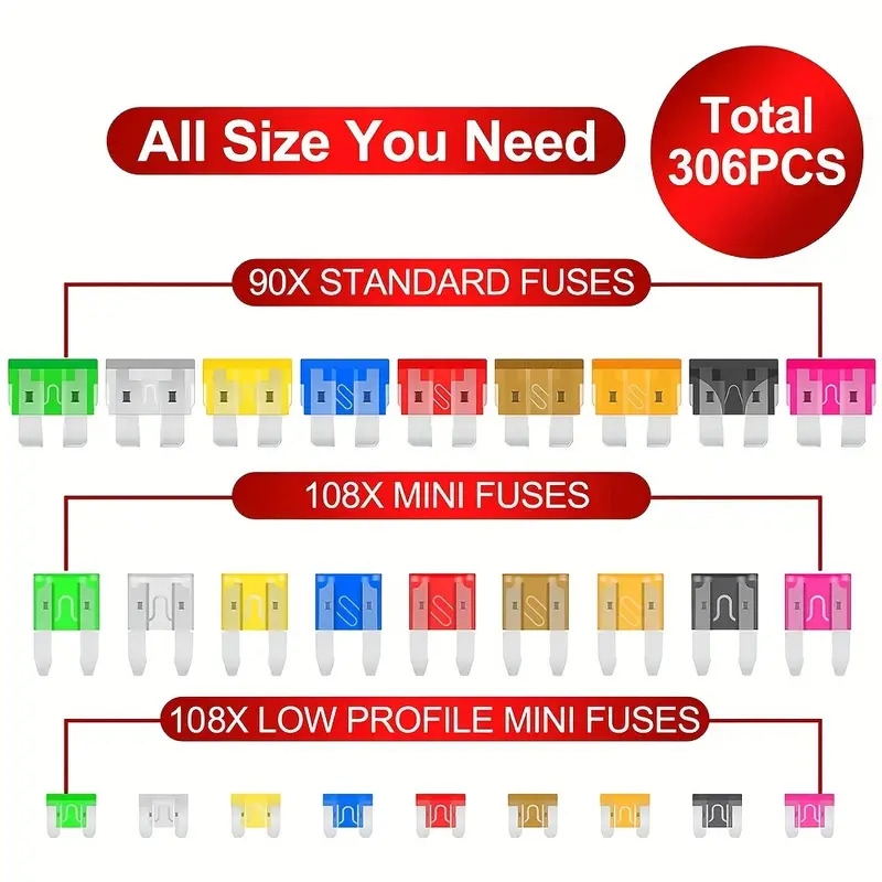 306pcs automotive fuse blade medium and small mini plug in fuse blade test pen set 3