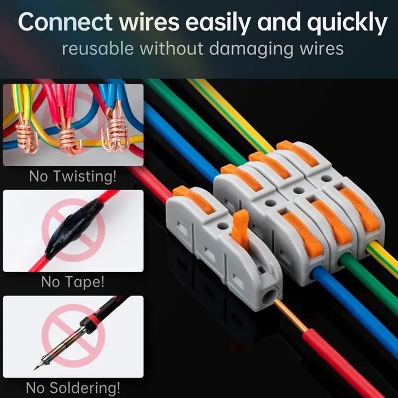 30pcs nc 221 fast connector 2 leads stitching terminals butt wire connector cable led strip lighting electrical household connector junction box details 5