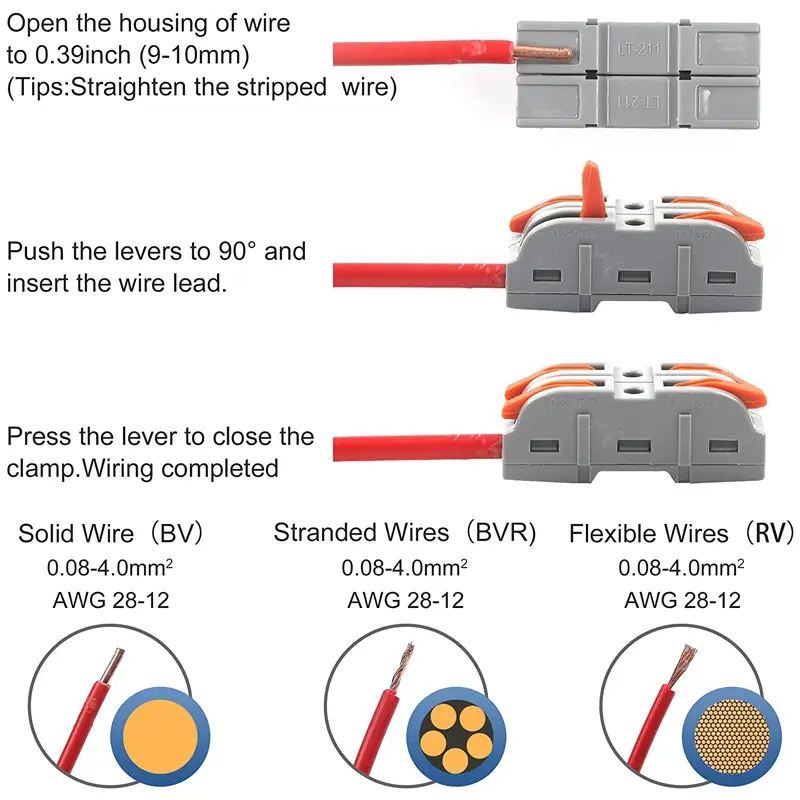 20pcs lever wire connector for quick connection of 28 12 awg 1 to 1 in line wire connector compact splice electrical insulated terminal multi loop splice connector butt terminal details 0