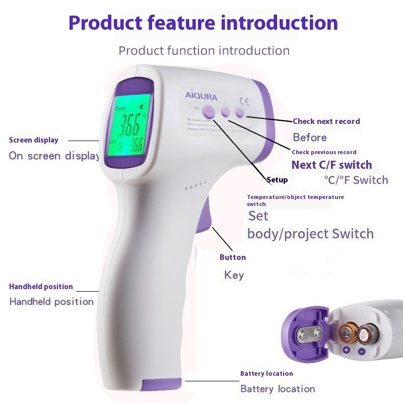 Portable Non-Contact Infrared Thermometer Handheld Mini Frontal Temperature Gun for Home Use Rapid Foreign Trade English Version