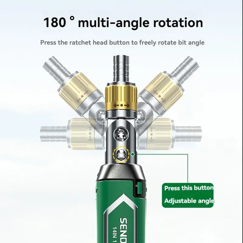 14合1重型棘轮螺丝刀套装，带三向棘轮（前进/反转/锁定）， °可旋转磁性批头夹持器和14个集成批头（六角/十字/梅花）- 机械师、diy的全能工具包 商品详情 5