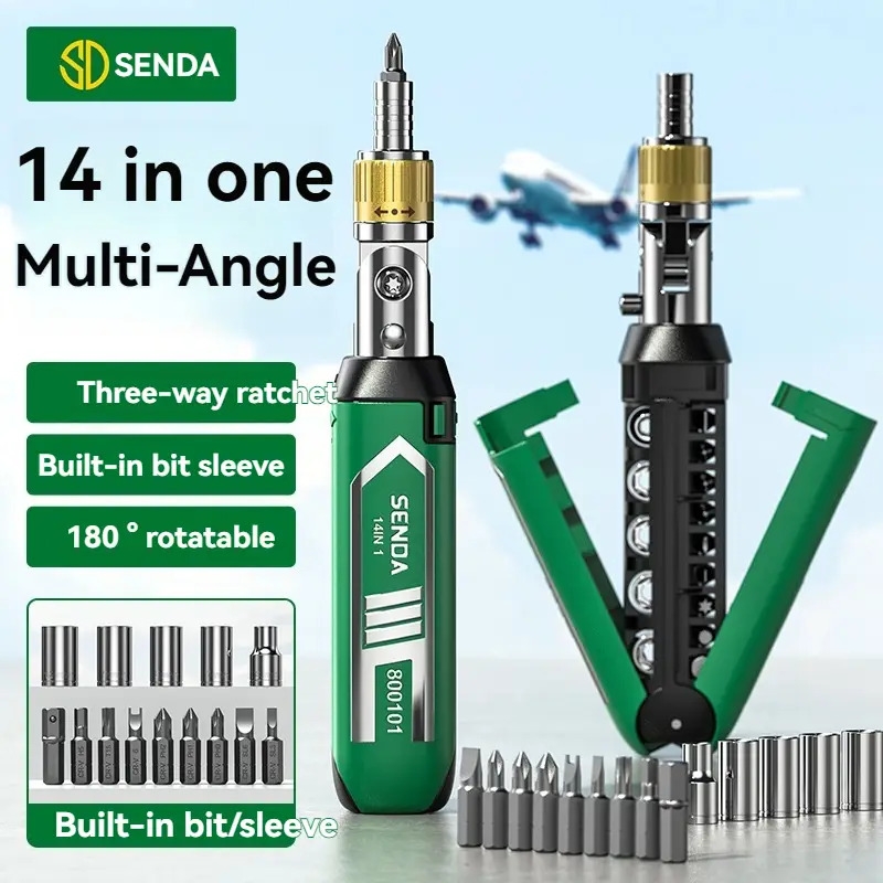 14合1重型棘轮螺丝刀套装，带三向棘轮（前进/反转/锁定）， °可旋转磁性批头夹持器和14个集成批头（六角/十字/梅花）- 机械师、diy的全能工具包 商品详情 0