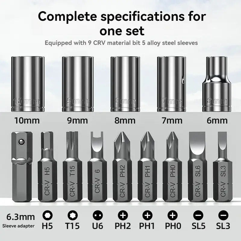 14合1重型棘轮螺丝刀套装，带三向棘轮（前进/反转/锁定）， °可旋转磁性批头夹持器和14个集成批头（六角/十字/梅花）- 机械师、diy的全能工具包 商品详情 3