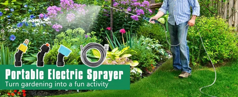 portable electric garden sprayer with 3 nozzles and 5m hose rechargeable handheld and suitable for yard lawn care details 0