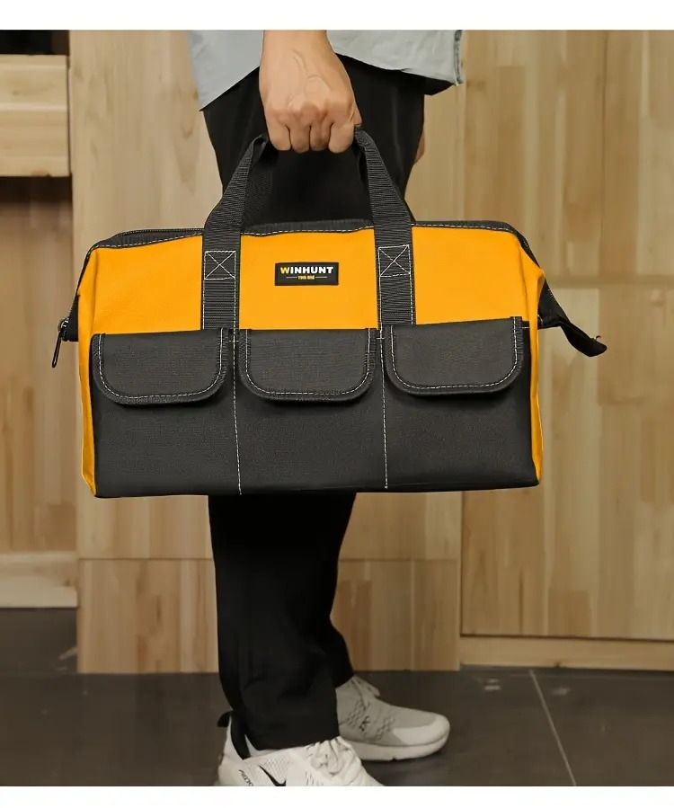   重型耐磨工具包 - 加厚便携式宽口多隔层电工、木匠、机械师及家用（黄色/黑色）| 坚固手柄工具袋 | 多功能工具收纳包 商品详情 7