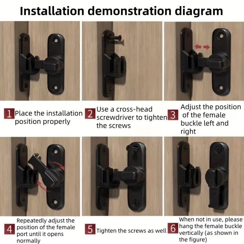 重型防盗门把手带90°/ °可调滑动销 - 耐用金属防撬锁，手控及喷漆处理适用于浴室和家庭安全，现代门锁，坚固结构 商品详情 9