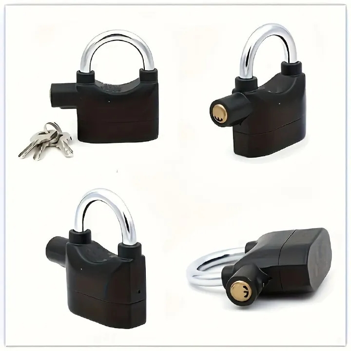 Security Padlock Alarm Lock Siren Home Tools Household Sensors Alarms Lock Aluminum Alloy Anti-Theft Lock Warehouse Door Lock Bicycle Motorcycle Disc Brake Lock Anti-Theft Lock +6 Batteries+ 3 Keys