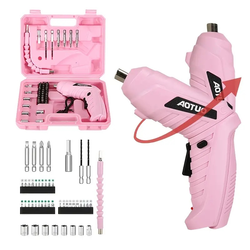 usb充电无绳电动螺丝刀，配备电池，搭配45件配件，多功能钻孔功能——便捷、便携且节能，女性礼物 商品详情 0