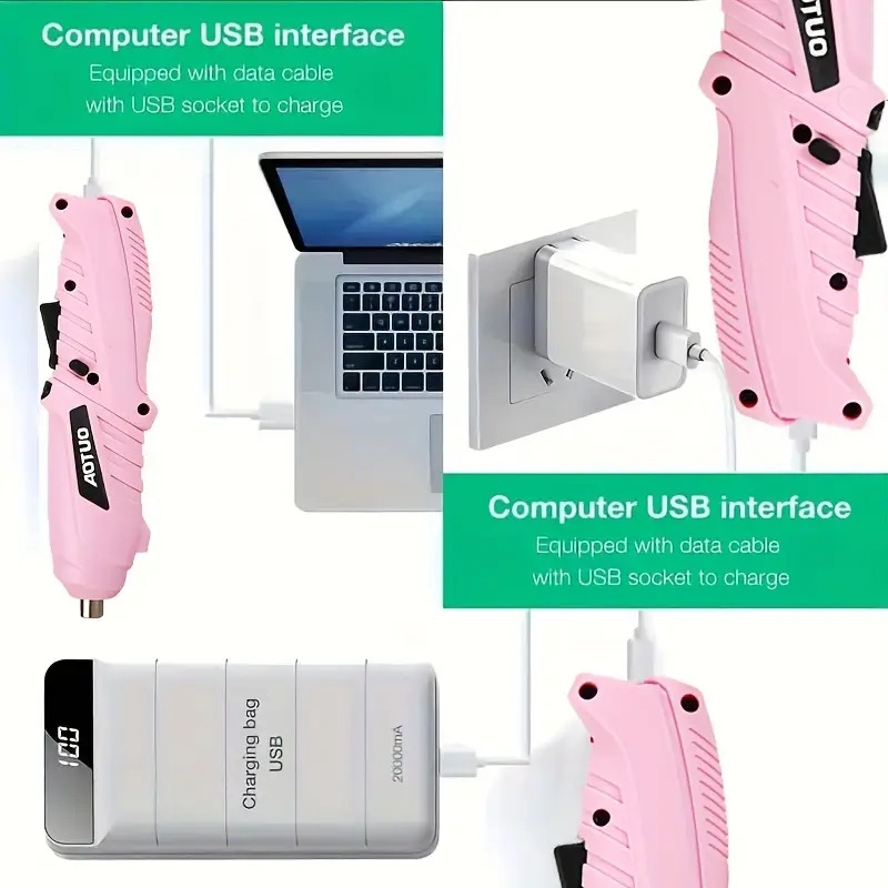 usb充电无绳电动螺丝刀，配备电池，搭配45件配件，多功能钻孔功能——便捷、便携且节能，女性礼物 商品详情 4