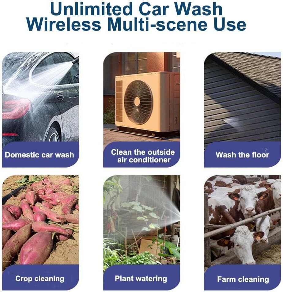 Cordless Pressure Washer, 30Bar Pressure Water Spray Gun, 48V Lithium Battery Lasts for 60 Min with Fully Charged, Portable High Pressure Car Washer for Car/Fence/Wall/Deck Cleaning 734b1b7ce5050abe1487938b966500a5