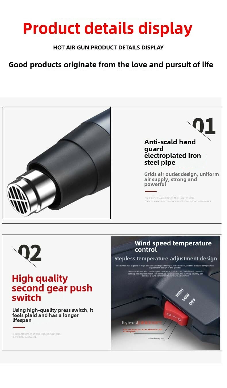 110V High-Power Handheld Hot Air Gun American European Standard Plug Industrial Household Use Stepless Electric Heat Gun