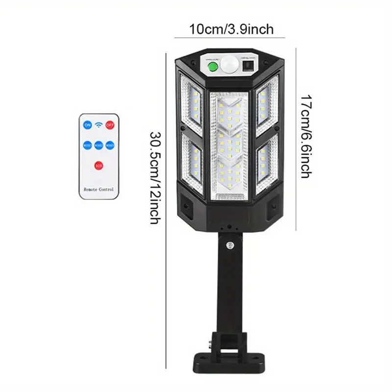 1pc，室外太阳能灯，带遥控器的LED太阳能壁灯运动传感器，3模式太阳能泛光灯户外灯，用于院子，花园，小径，停车场 详情 2