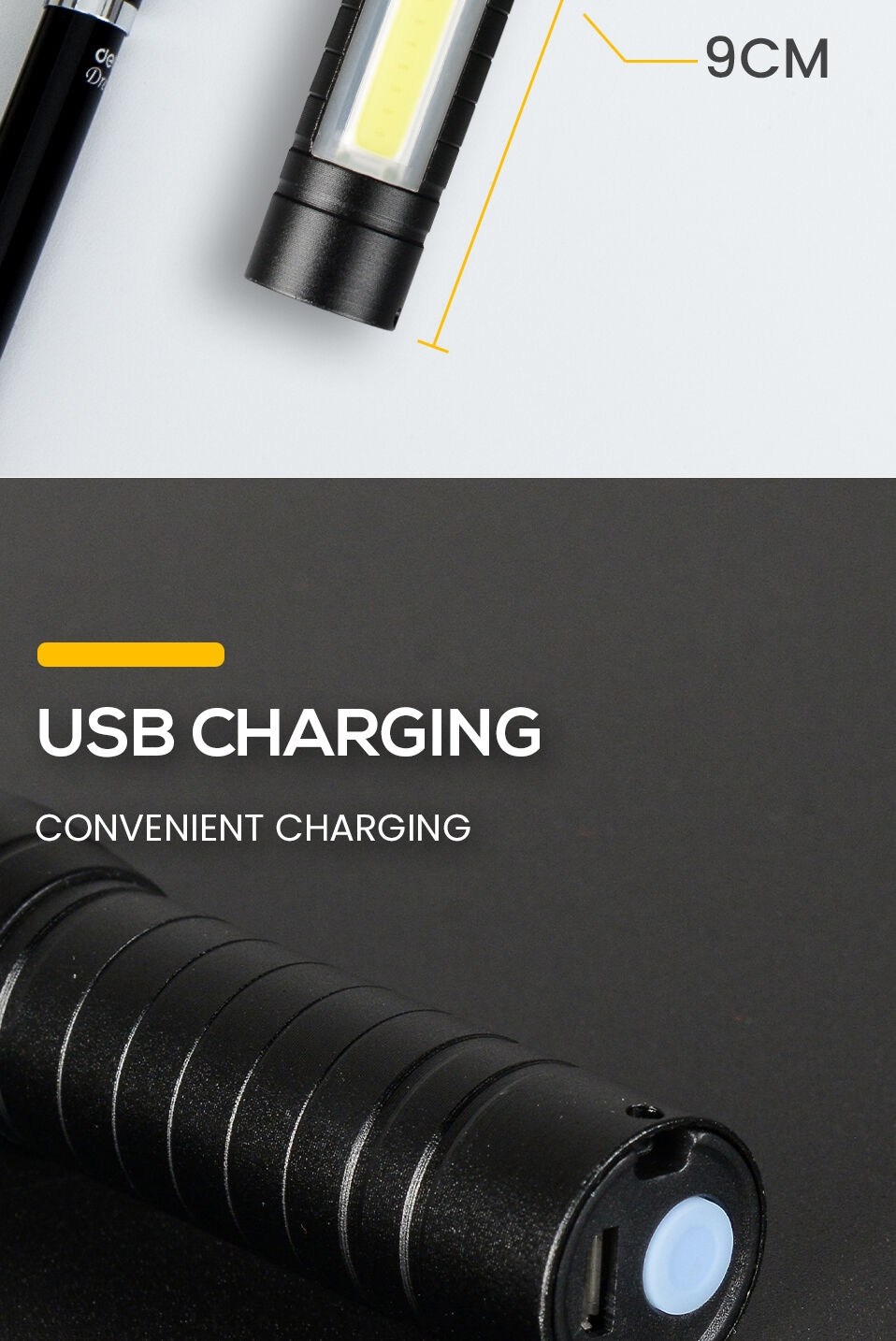 NEW Torch light 5W XPE+COB 400lm waterproof IP65 zoomable tactical pocket torch usb portable flashlight for camping fishing