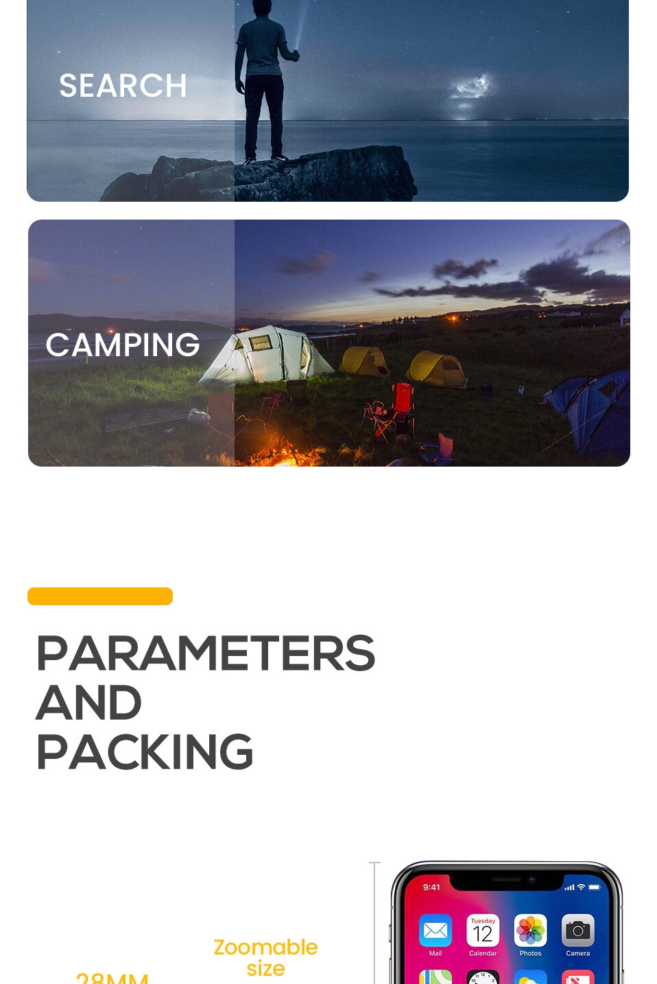 NEW Torch light 5W XPE+COB 400lm waterproof IP65 zoomable tactical pocket torch usb portable flashlight for camping fishing