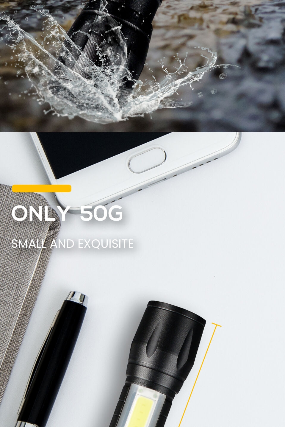 NEW Torch light 5W XPE+COB 400lm waterproof IP65 zoomable tactical pocket torch usb portable flashlight for camping fishing