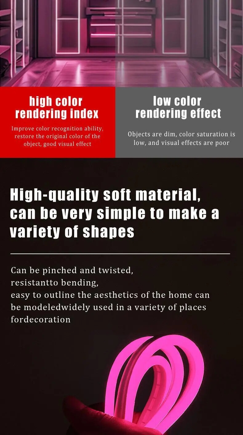 1条粉色led霓虹灯带，usb供电，带按钮控制，安全电压5v，适合生日派对装饰和圣诞户外活动 - 无需电池 详情 4
