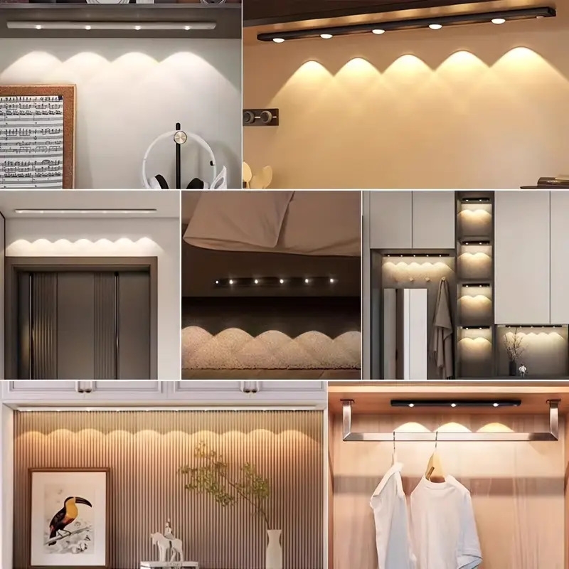 1个现代led感应柜灯，带磁吸usb充电，无线运动检测，超薄纤薄设计，3色可调led，适用于厨房、衣柜、浴室、展示柜的磁吸天花板/墙壁/床头照明——节能智能照明，带运动感应和usb供电操作 商品详情 9