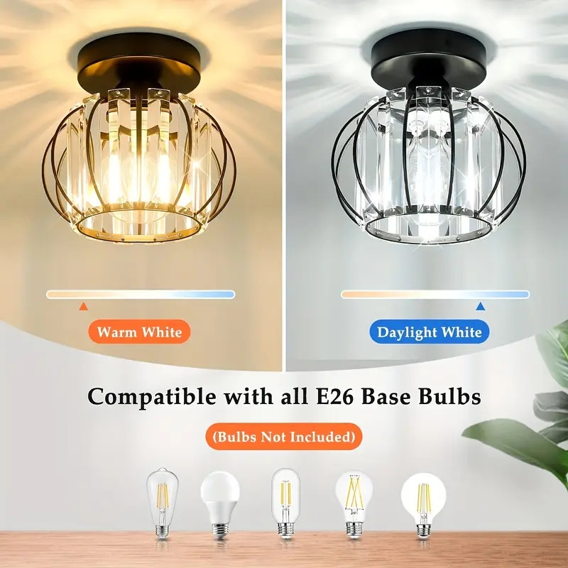 2 pack industrial style semi flush mount ceiling light fixtures black metal cage with crystal accents for living room hallway bathroom entryway kitchen elegant and functional lighting solution 4