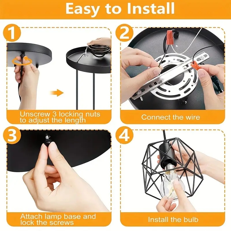 1pc 1 3 heads industrial pendant adjustable hanging light fixture vintage farmhouse pendant light with metal caged e26 base for kitchen island dining room living room details 9