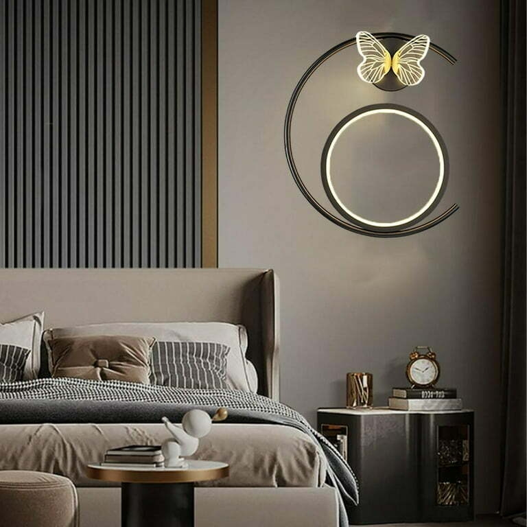 de pared de mariposa con luz de pared para montaje en pared para dormitorio interior, iluminación para sala de , pasillo, decoración del , Negro Izquierdo Yinane Lámpara de aplique de pared