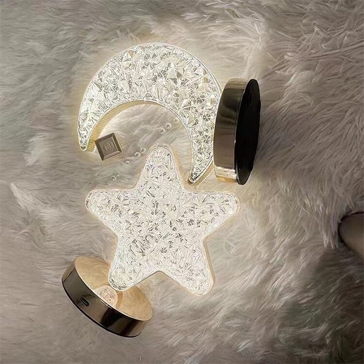 Rechargeable Touch Control 3 colors Crystal Luxury Table Lamp Bedroom Star Moon Decoration light for Indoor use