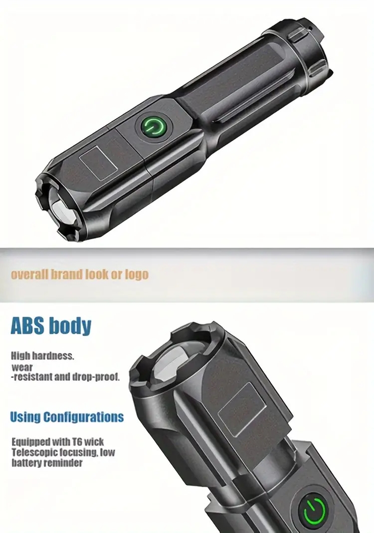   zoom flashlight cross border outdoor multi function portable home small flashlight telescopic zoom lighting lamp Product details 5