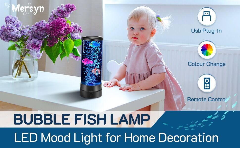 Mersyn BUBBLE FISH LAMP LED Mood Light for Home Decoration Usb Plug-In Colour Change Remote Control