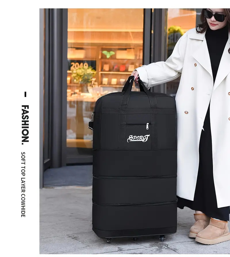 1pc waterproof folding portable travel bag with wheels multilayer large capacity trolley suitcase bag lightweight business duffel bag details 16
