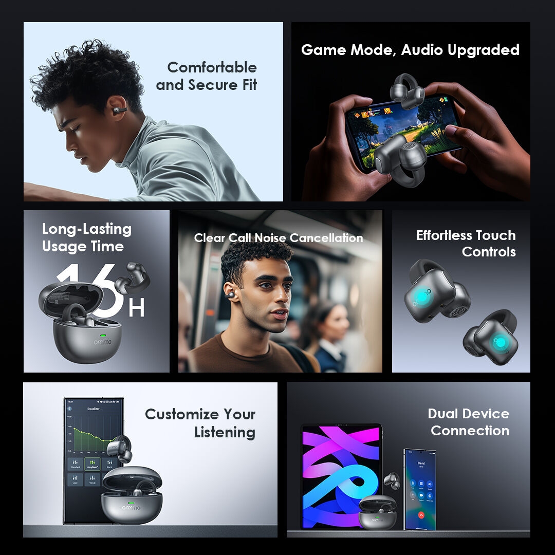 oraimo Open-Ear Headphones OpenSnap N OTW-372N features