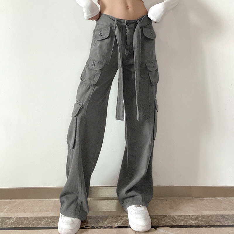 Women Low Waisted Pants Wide Leg Denim Jeans Straight Casual Loose Baggy  Trousers Vintage Y2K 90s Streetwear