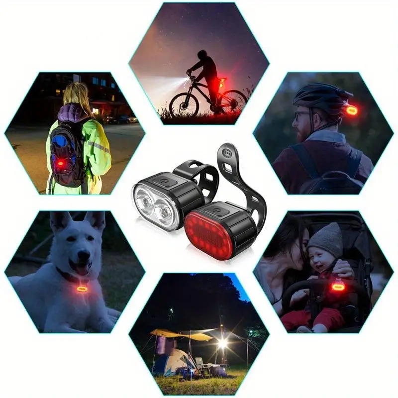 2pcs set usb rechargeable led bike light set front rear lights for mountain road bikes enhanced safety visibility easy install durable material 6